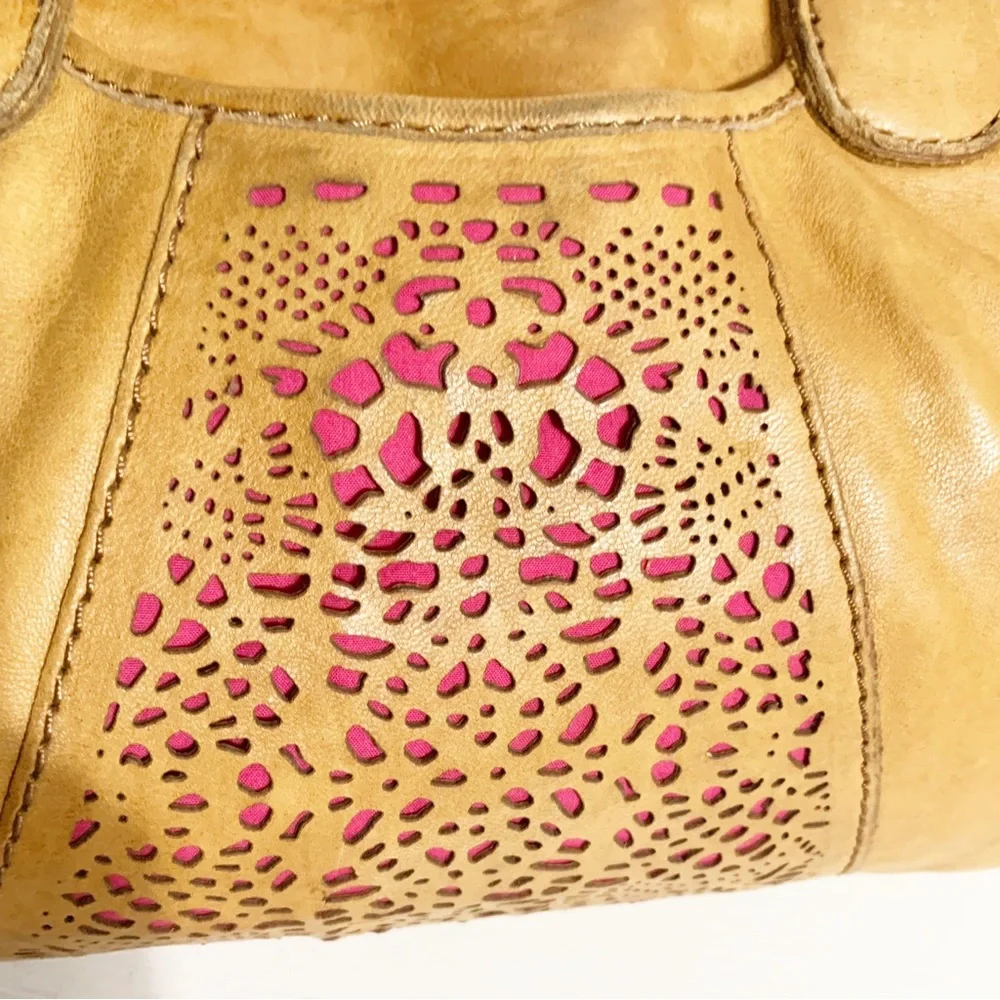 Lucky Brand Sunset Junction Lamb Leather Top Handled Satchel Cutout Front Pocket